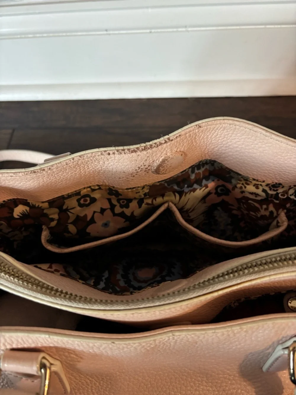 Vera Bradley Pale Pink Leather Floral Appliqué Satchel Handbag Purse - Picture 6 of 11